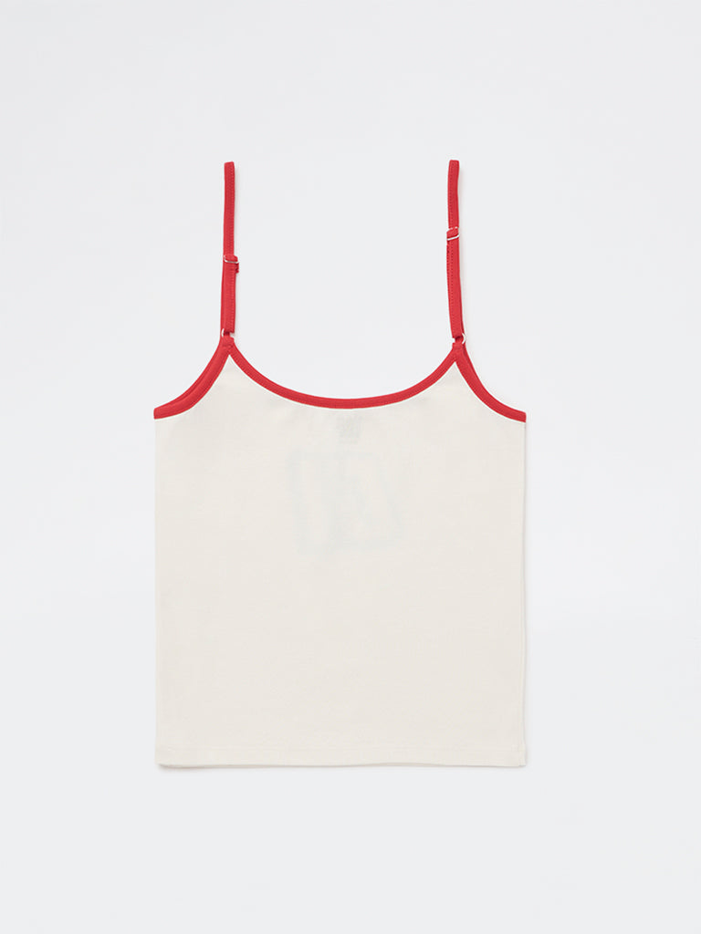 Girls Off-White Printed Cotton-Blend Spaghetti Top