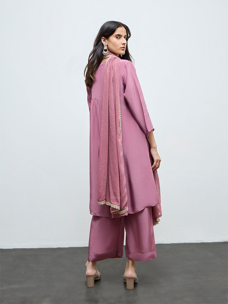 Vark Dusty Pink Embroidered A-Line Ethnic Set