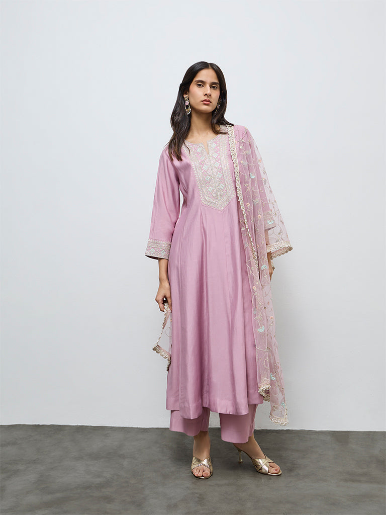 Vark Light Pink Embellished A-Line Ethnic Set