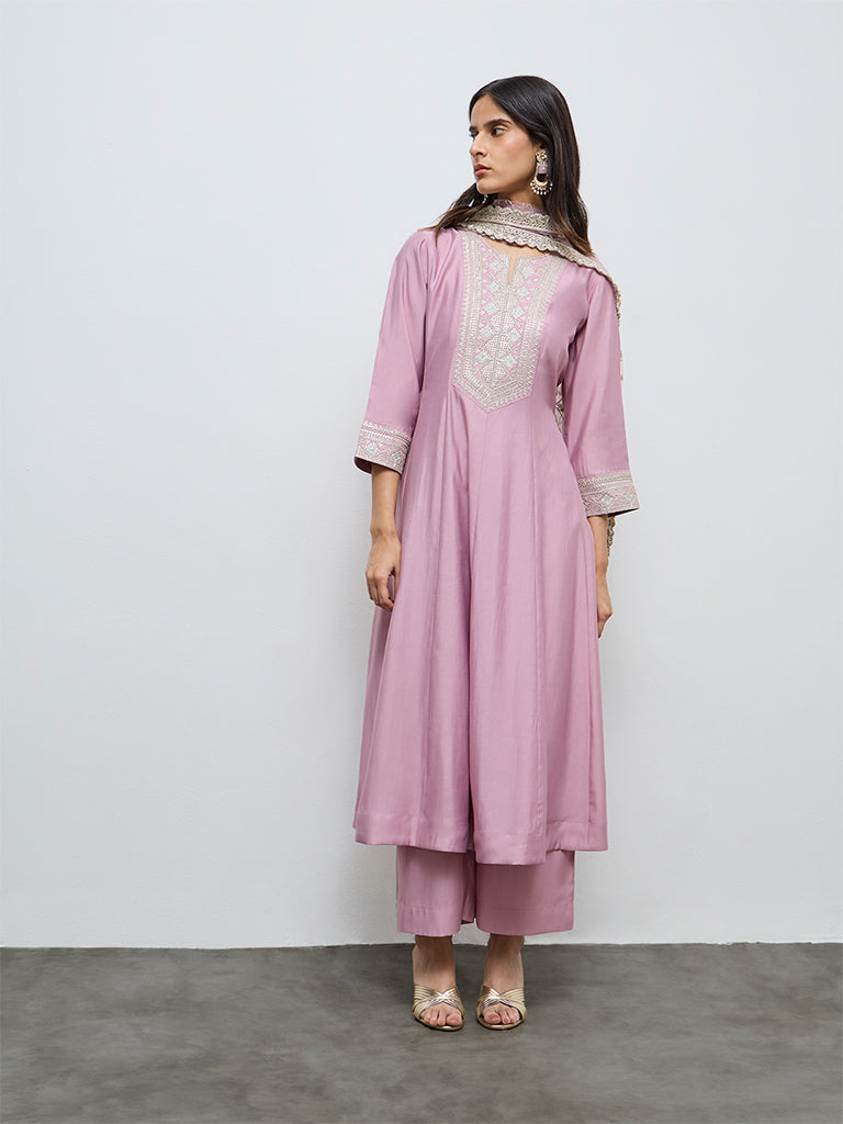 Vark Light Pink Embellished A-Line Ethnic Set