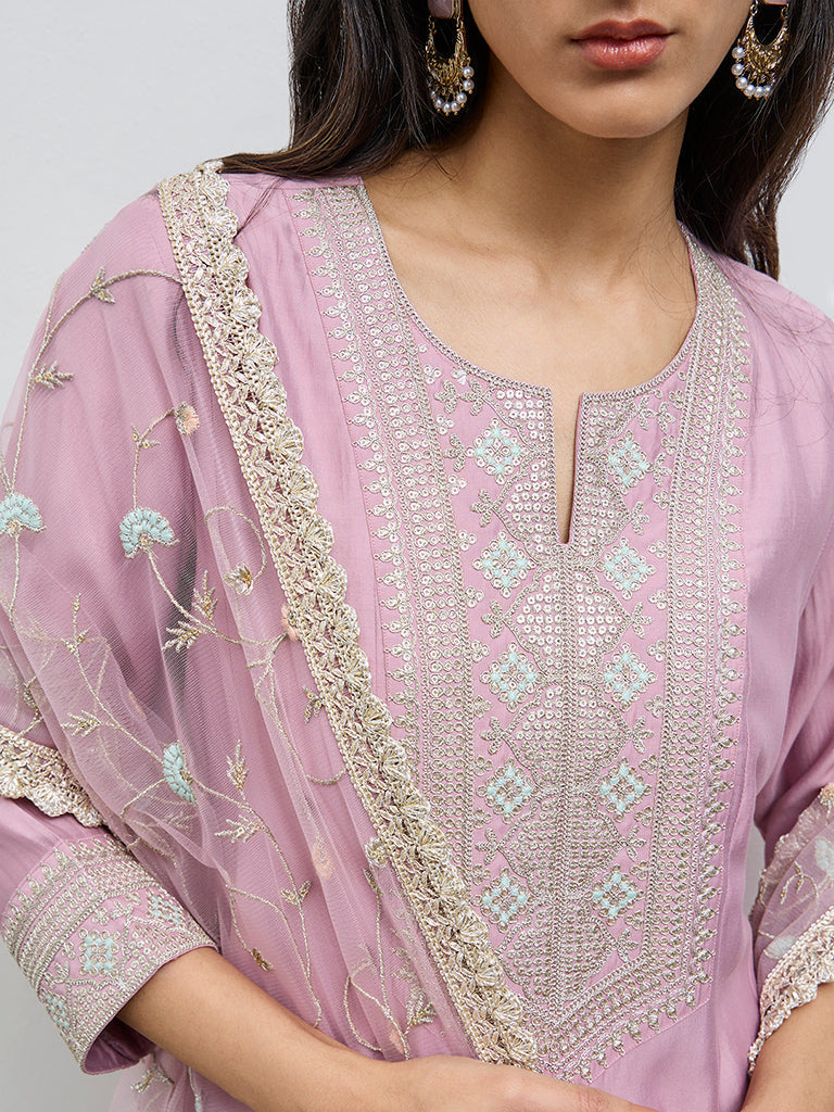 Vark Light Pink Embellished A-Line Ethnic Set