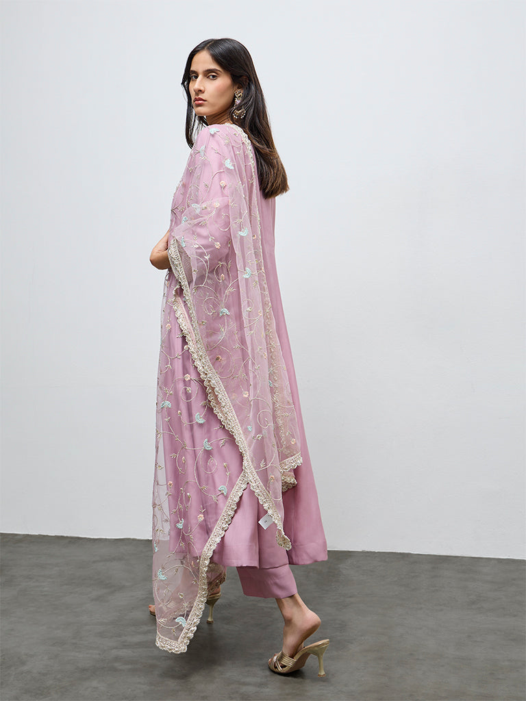 Vark Light Pink Embellished A-Line Ethnic Set