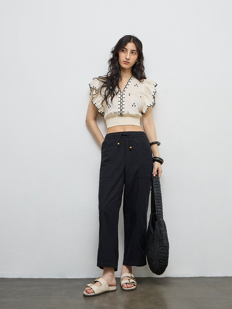 Bombay Paisley Black High-Rise Cotton-Blend Pants