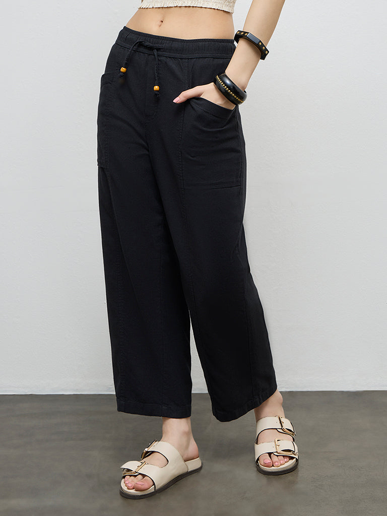 Bombay Paisley Black High-Rise Cotton-Blend Pants