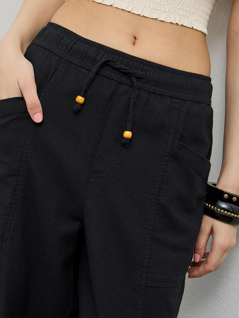 Bombay Paisley Black High-Rise Cotton-Blend Pants