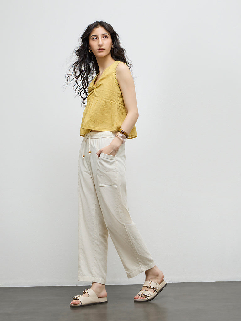 Bombay Paisley Off-White High-Rise Cotton-Blend Pants