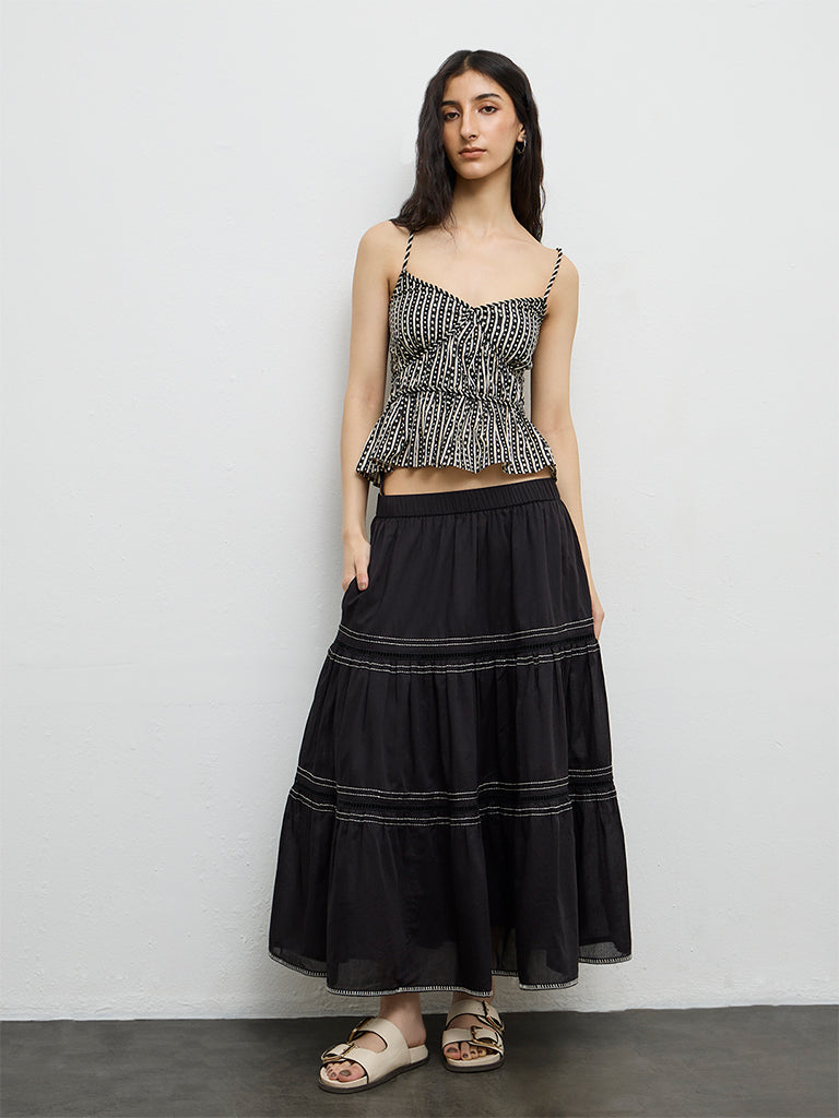 Bombay Paisley Off-White Stripe-Printed Top