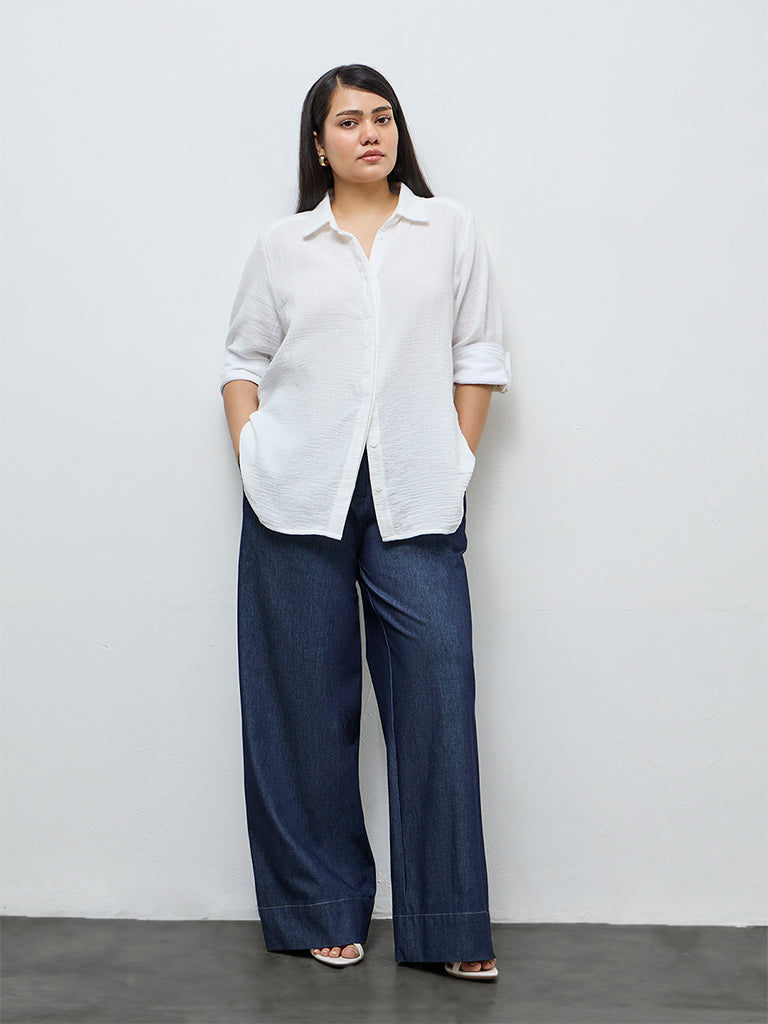 Gia White Crinkle-Textured Cotton Shirt