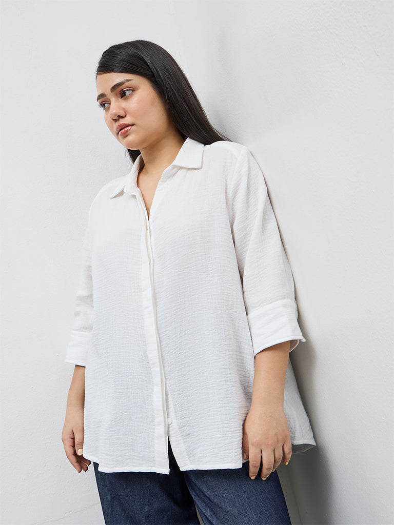Gia White Crinkle-Textured Cotton Shirt