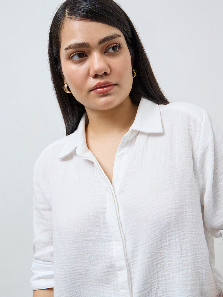 Gia White Crinkle-Textured Cotton Shirt