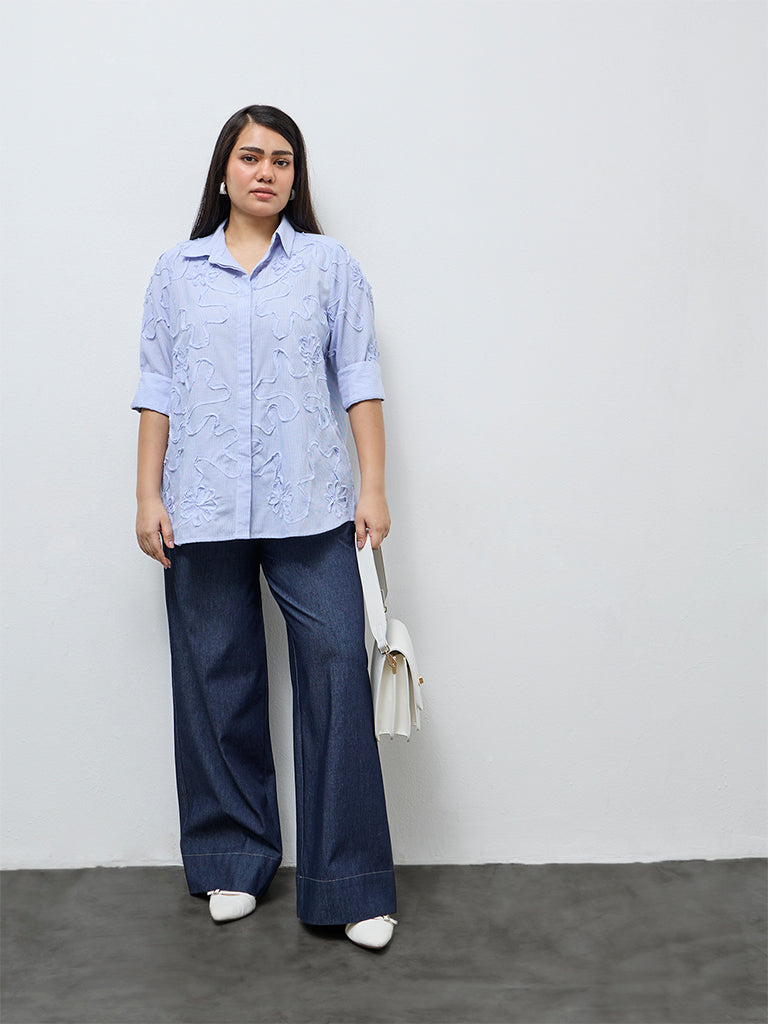 Gia Blue Textured Cotton Shirt