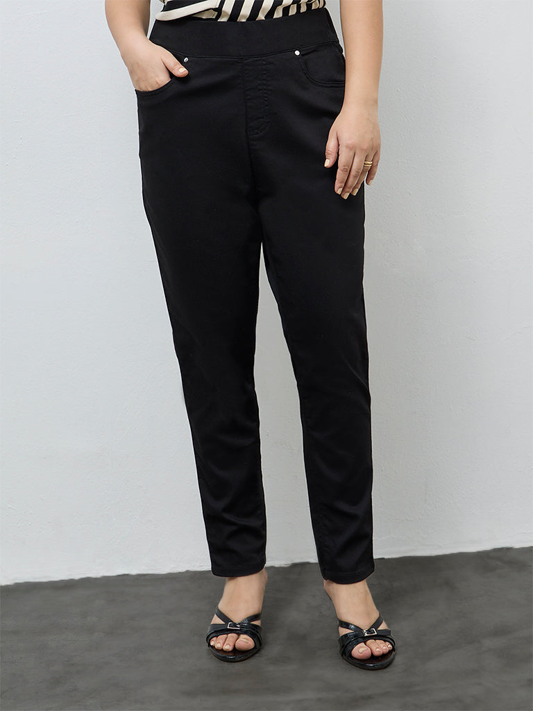 Gia Black Solid High-Rise Cotton-Blend Jeggings