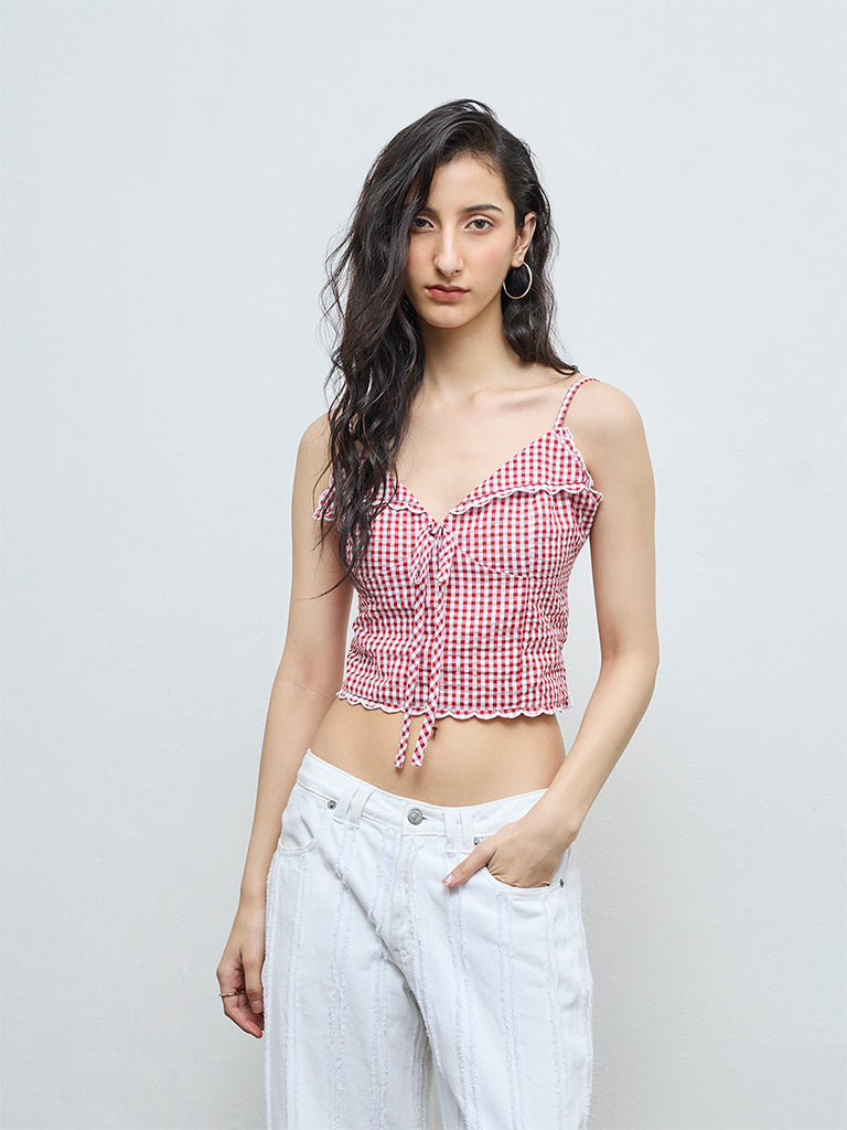 Nuon Red Gingham Checkered Cotton Top