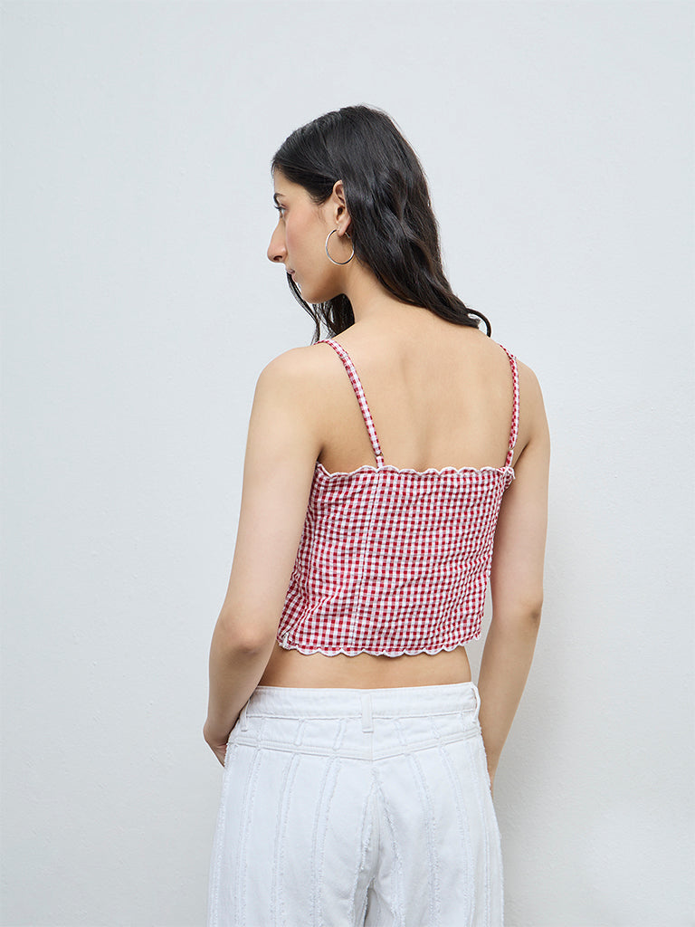 Nuon Red Gingham Checkered Cotton Top