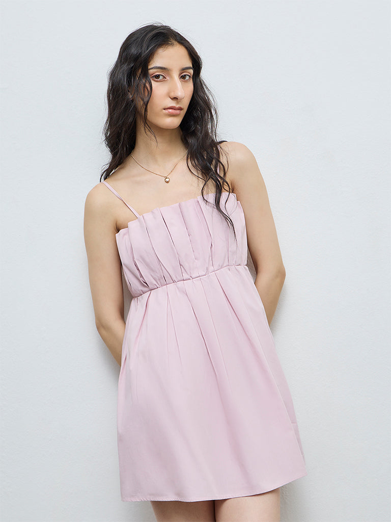 Nuon Dusty Pink Pleated A-Line Dress