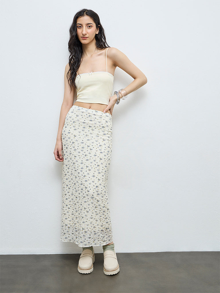 Nuon Off-White Floral High-Rise Skirt