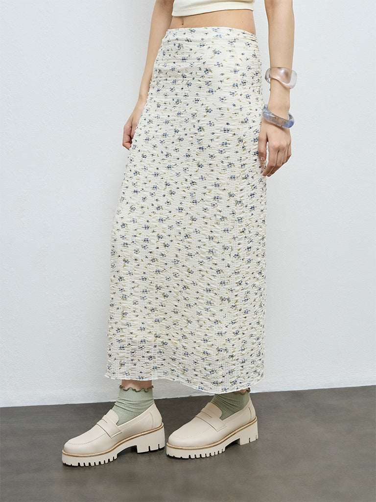 Nuon Off-White Floral High-Rise Skirt