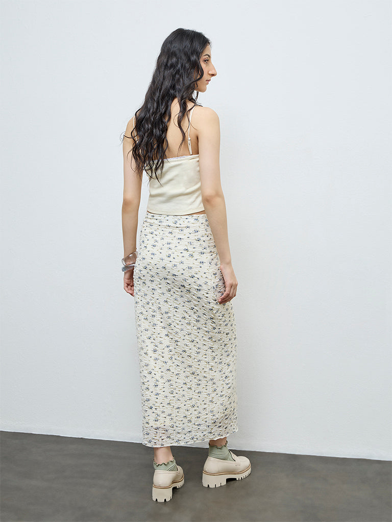 Nuon Off-White Floral High-Rise Skirt