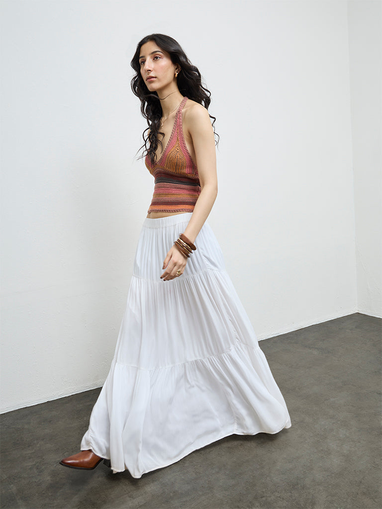 Nuon White High-Rise Tiered Skirt
