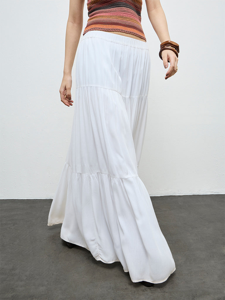 Nuon White High-Rise Tiered Skirt