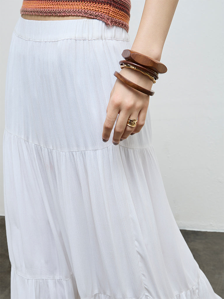 Nuon White High-Rise Tiered Skirt