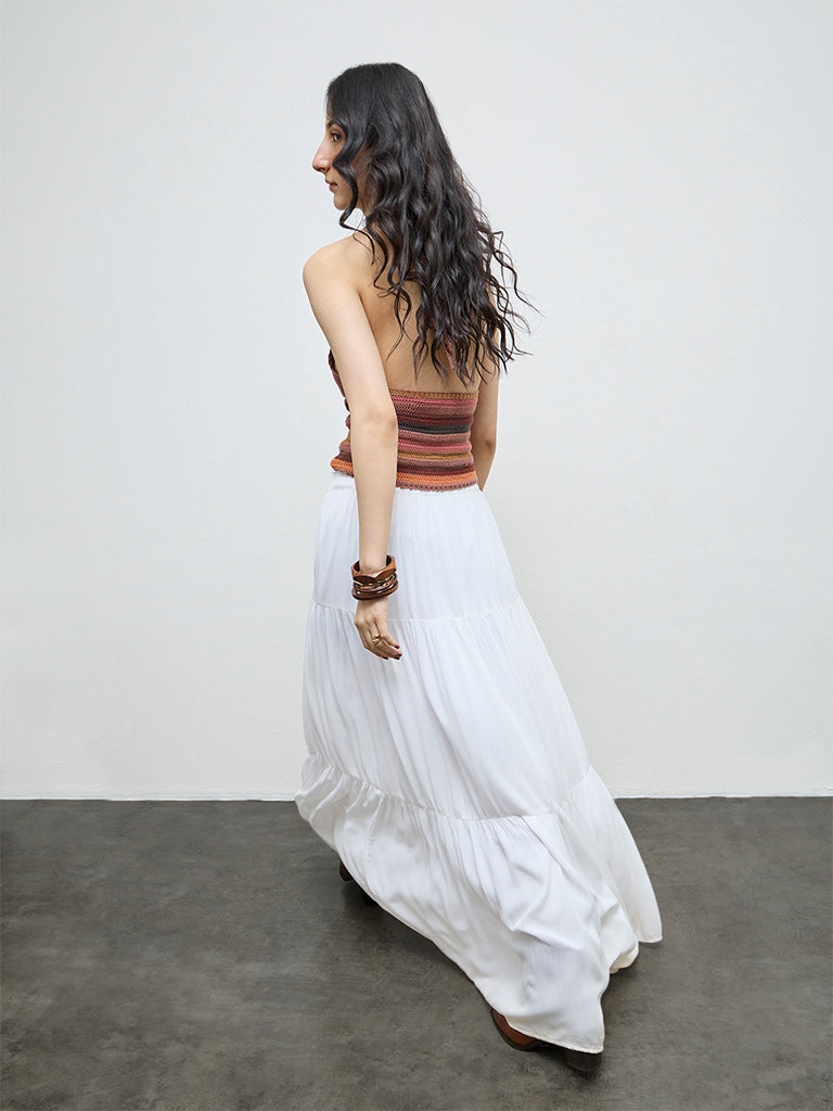 Nuon White High-Rise Tiered Skirt
