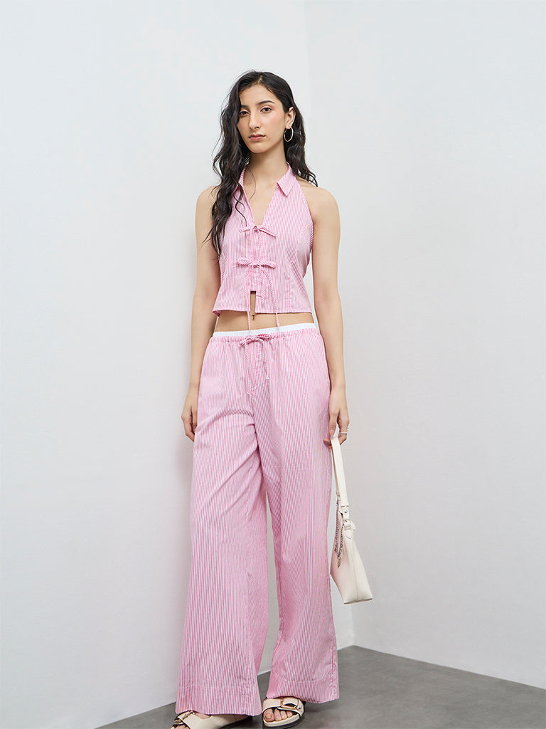 Nuon Pink Striped High-Rise Pants