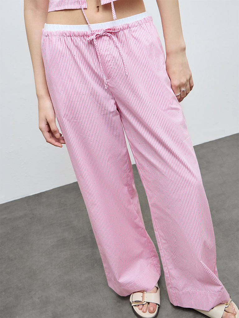 Nuon Pink Striped High-Rise Pants