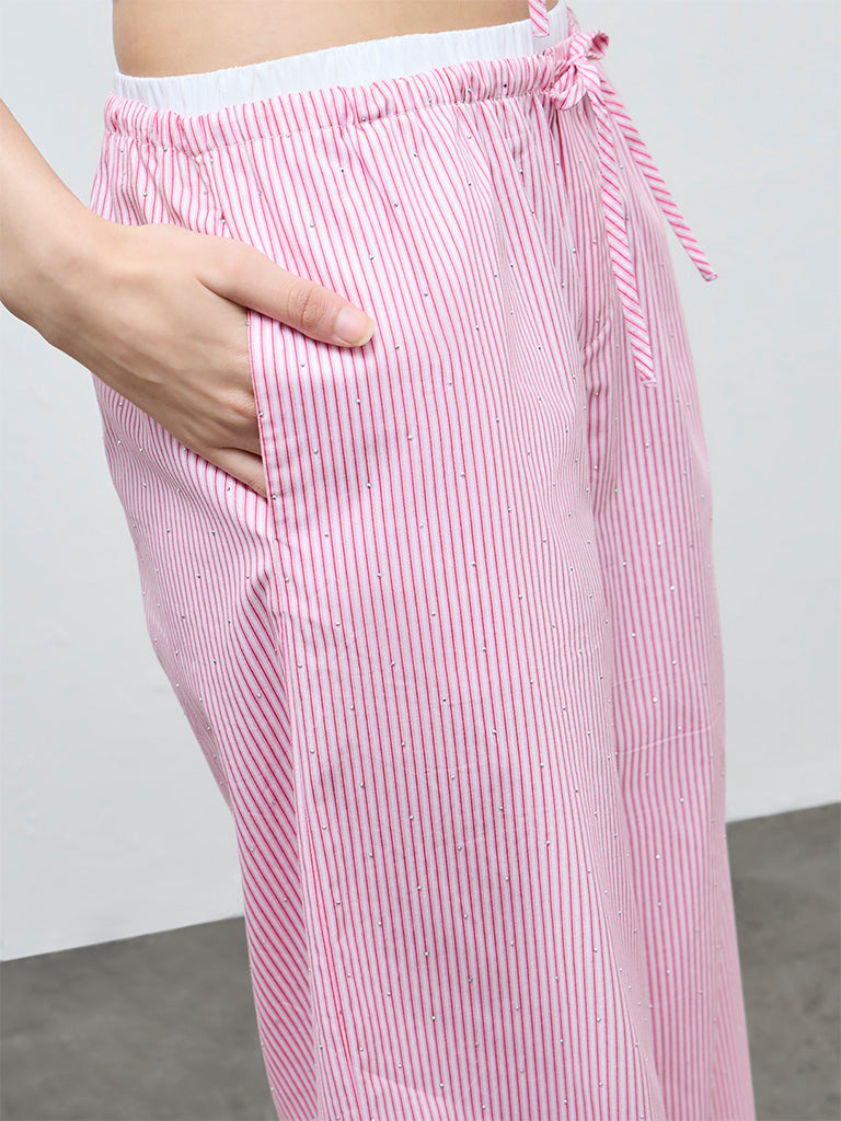Nuon Pink Striped High-Rise Pants