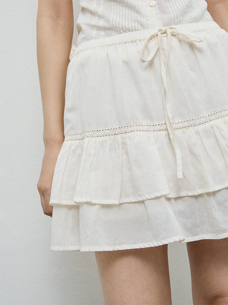 Bombay Paisley Off-White Tiered Cotton Skirt