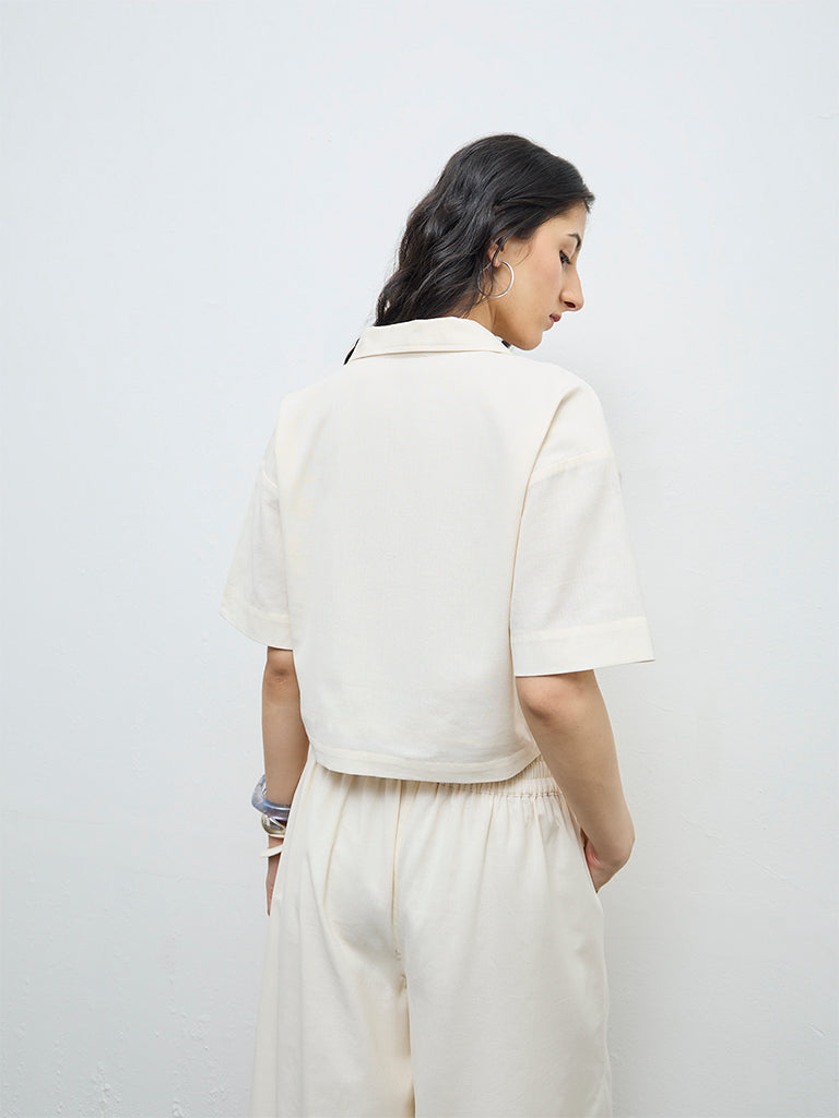 Bombay Paisley Off-White Embroidered Cotton Top