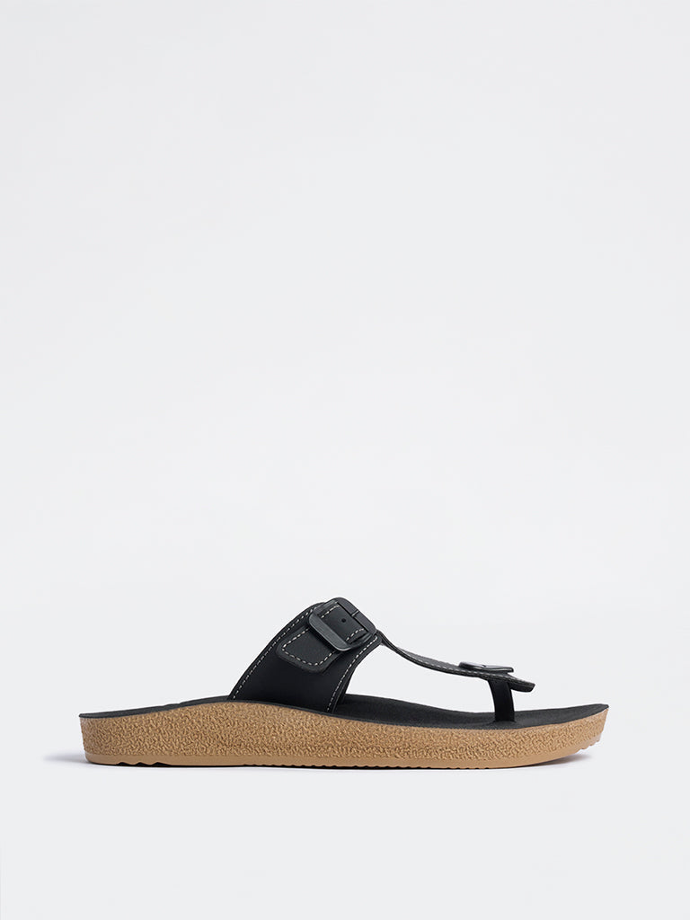 SOLEPLAY Black Buckle-Detailed Thong Strap Sandals
