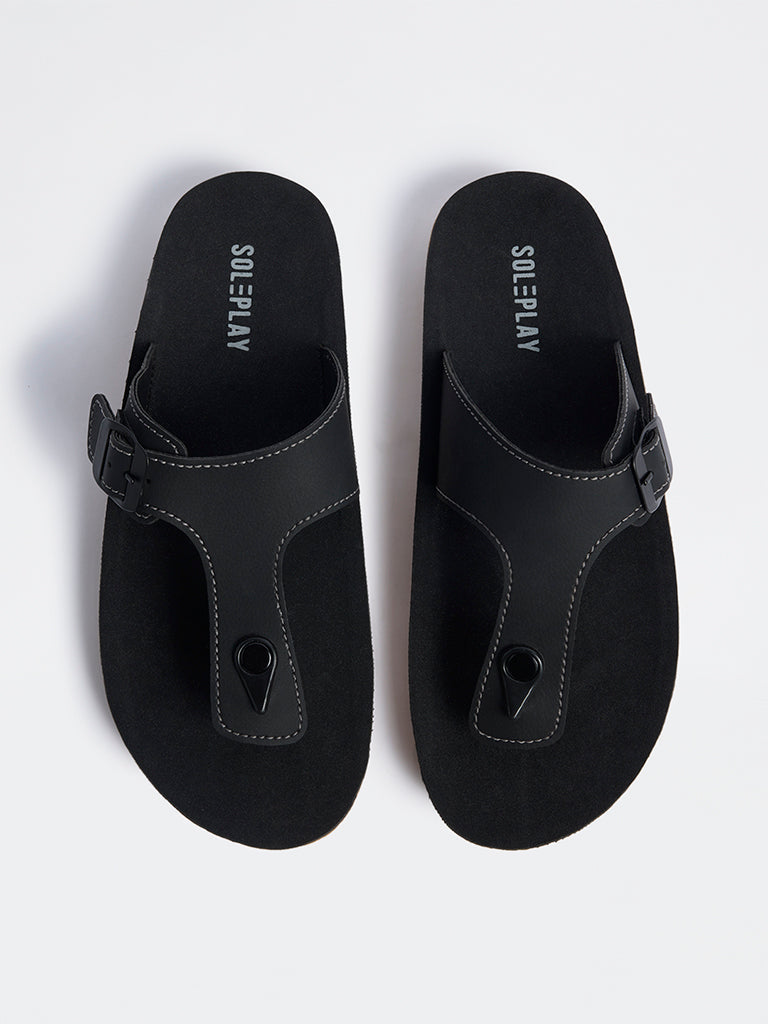 SOLEPLAY Black Buckle-Detailed Thong Strap Sandals