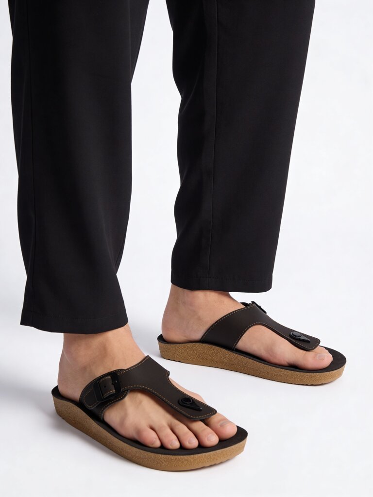 SOLEPLAY Dark Brown Buckle-Detailed Thong Strap Sandals