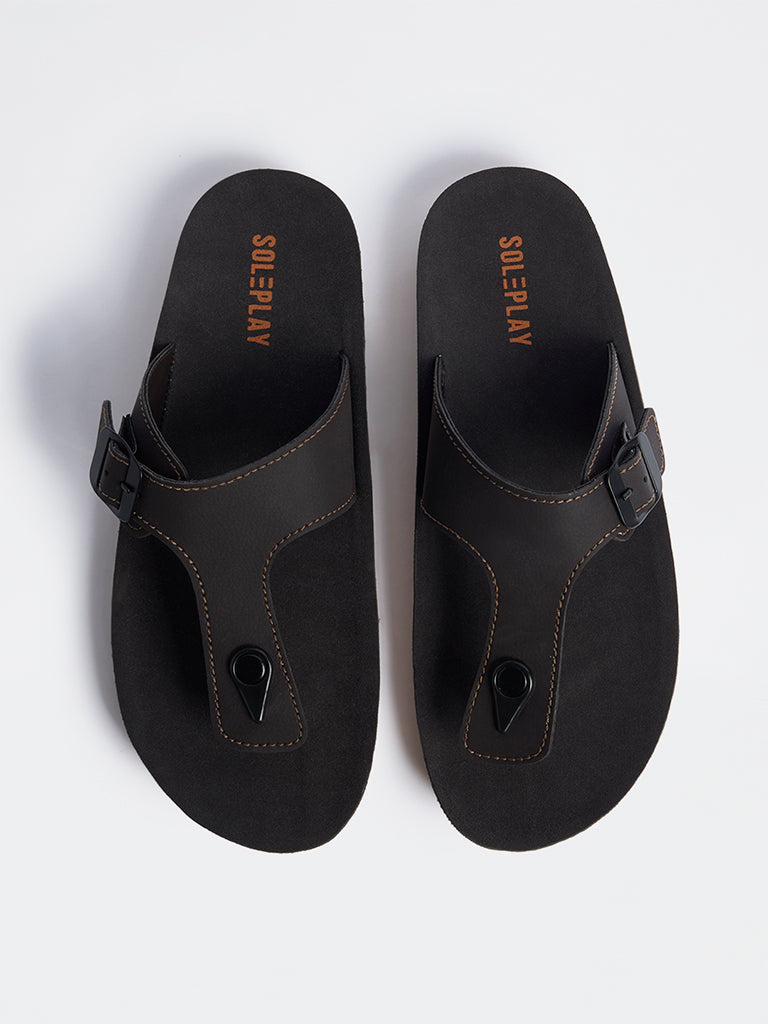 SOLEPLAY Dark Brown Buckle-Detailed Thong Strap Sandals