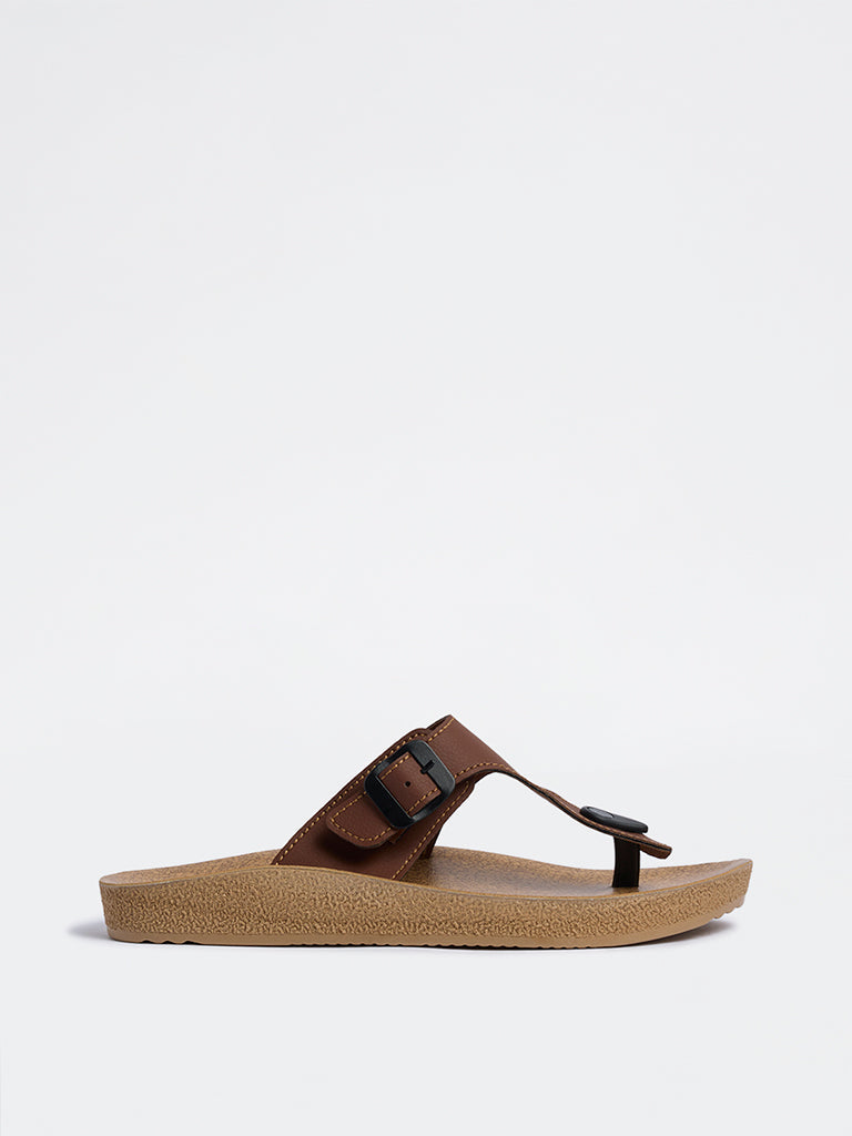 SOLEPLAY Tan Buckle-Detailed Thong Strap Sandals