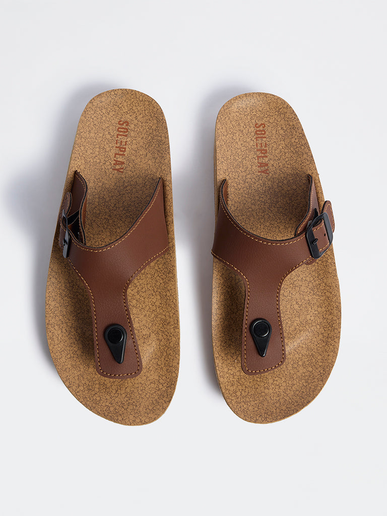SOLEPLAY Tan Buckle-Detailed Thong Strap Sandals