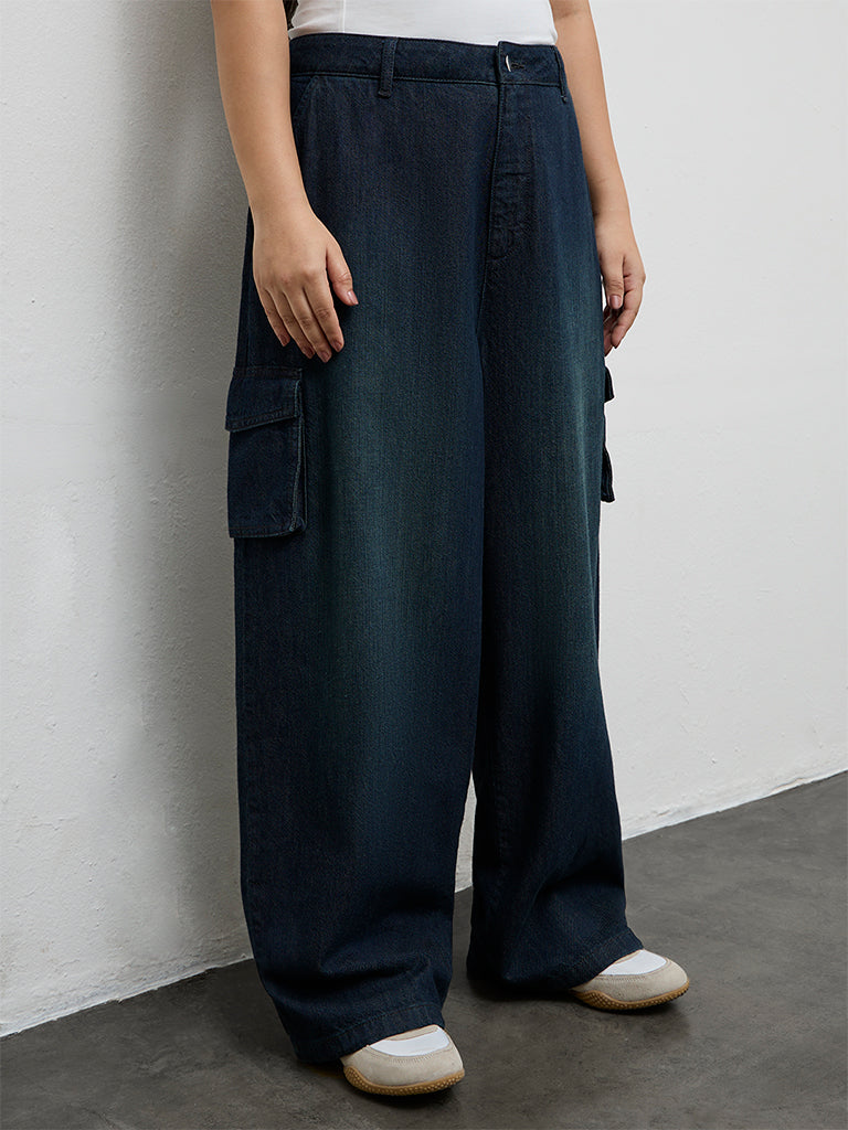 Gia Dark Green Cargo-Style High-Rise Jeans
