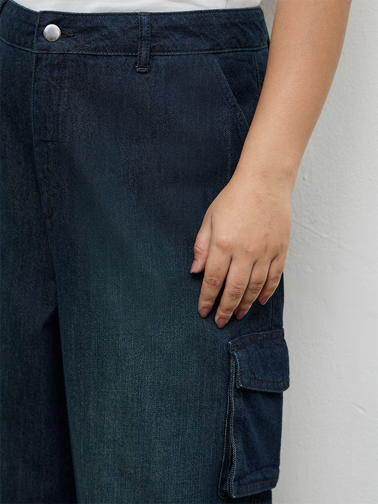 Gia Dark Green Cargo-Style High-Rise Jeans