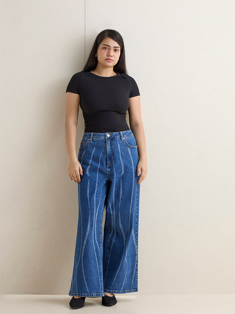 Gia Blue Abstract Printed High-Rise Jeans
