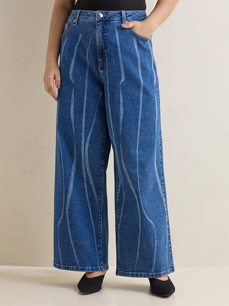 Gia Blue Abstract Printed High-Rise Jeans