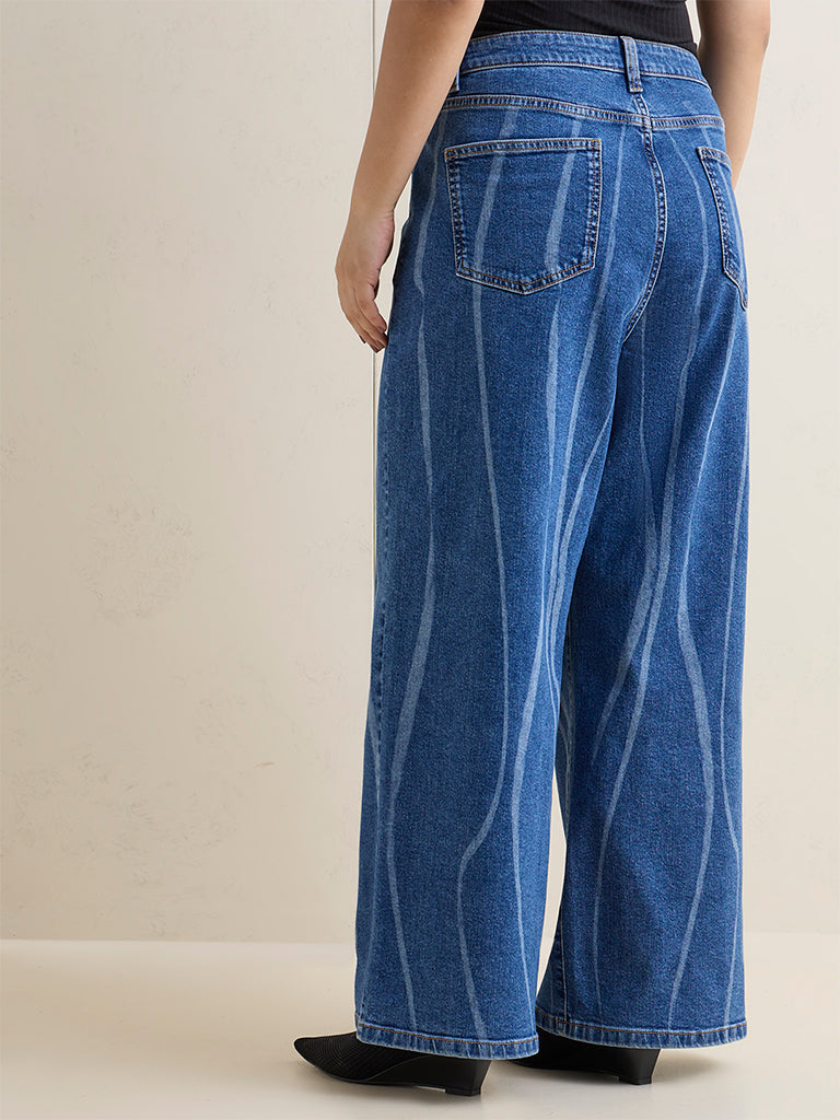 Gia Blue Abstract Printed High-Rise Jeans