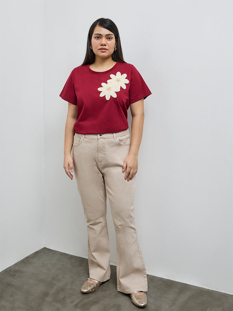 Gia Beige Bootcut High-Rise Jeans