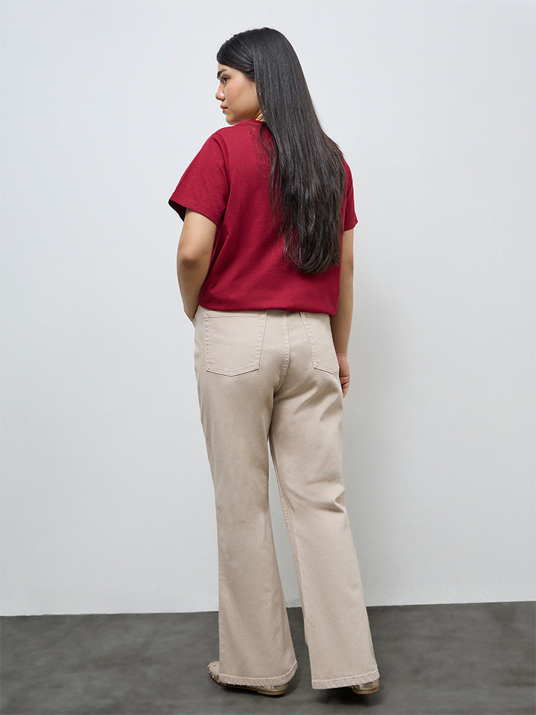 Gia Beige Bootcut High-Rise Jeans