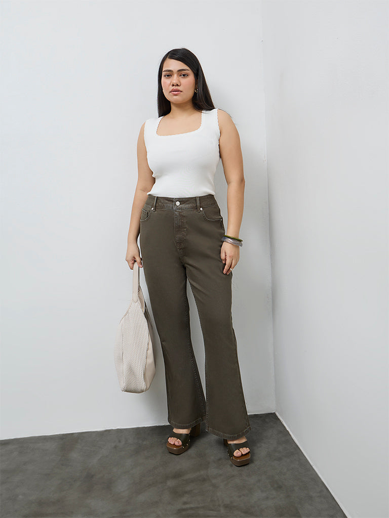 Gia Olive Bootcut High-Rise Jeans