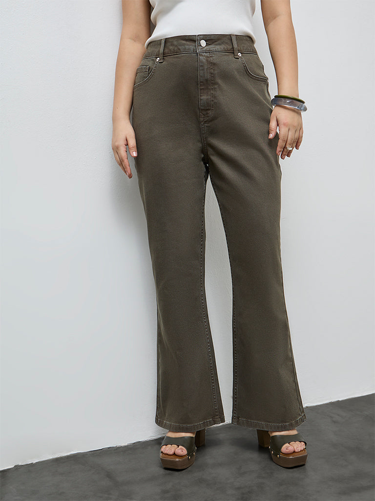 Gia Olive Bootcut High-Rise Jeans