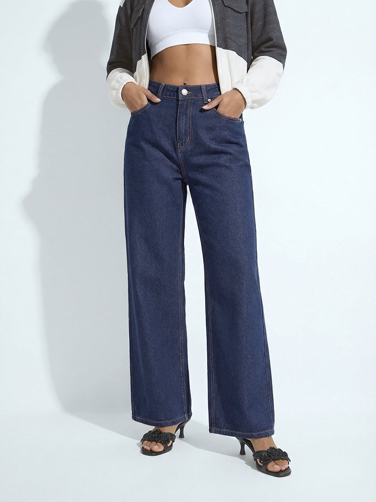 Nuon Dark Blue High-Rise Wide Leg Jeans