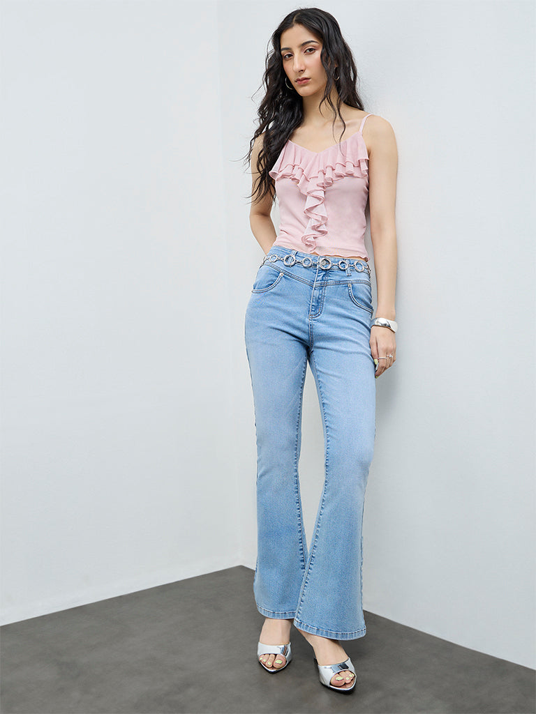 Nuon Blue Heart-Studded High-Rise Jeans