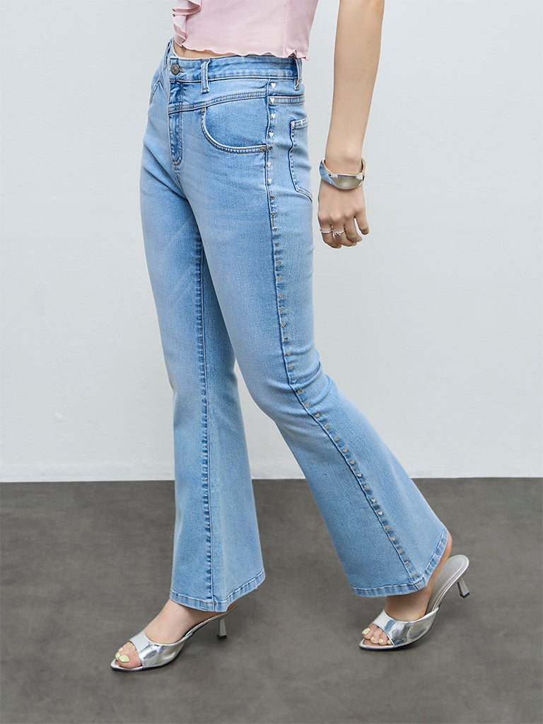Nuon Blue Heart-Studded High-Rise Jeans