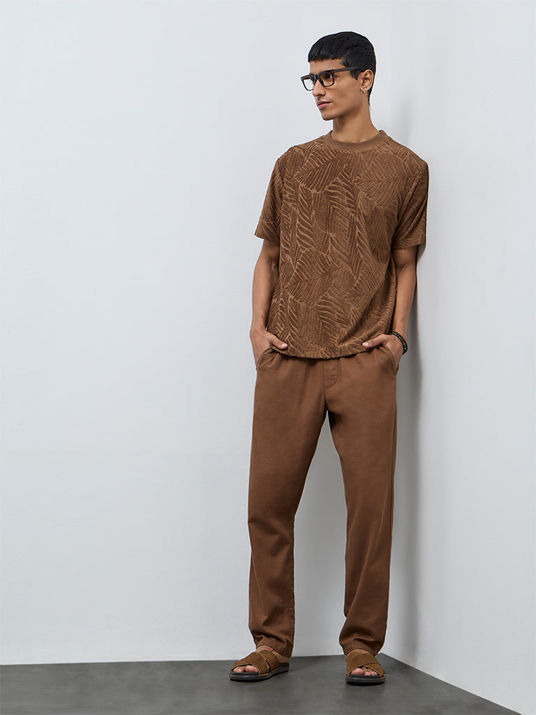 ETA Brown Solid Relaxed-Fit Mid-Rise Cotton Chinos